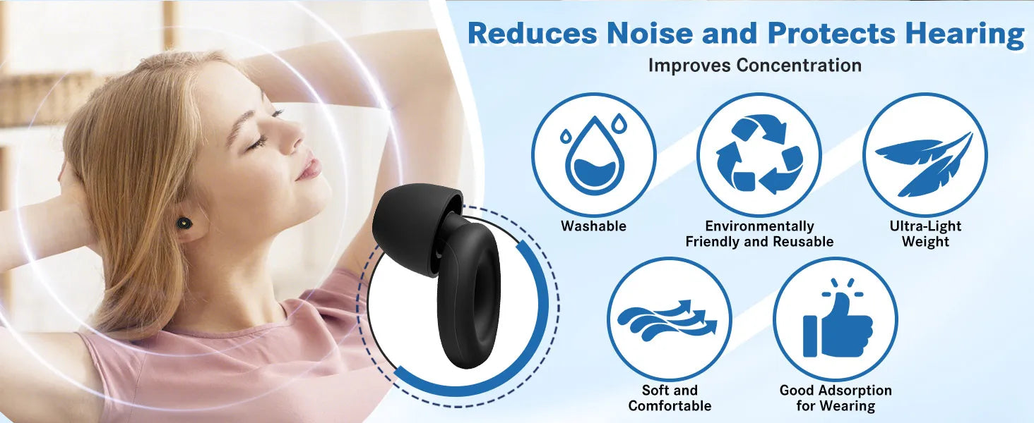 Noise Reduction Silicone Ear Plugs for Sleep and Hearing Protection