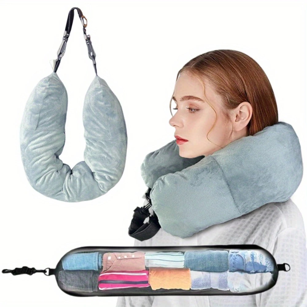 Adjustable Travel Neck Pillow with Storage Pouch