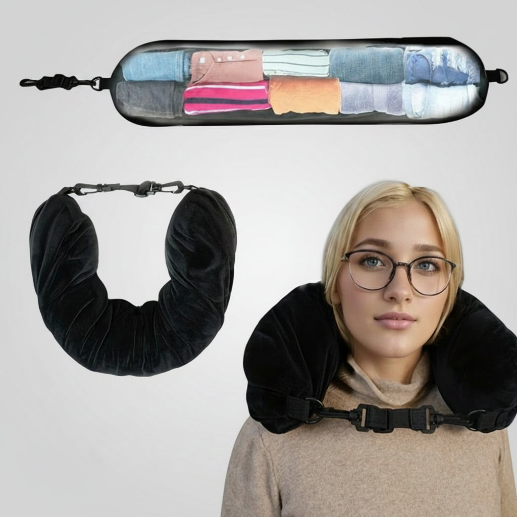 Adjustable Travel Neck Pillow with Storage Pouch
