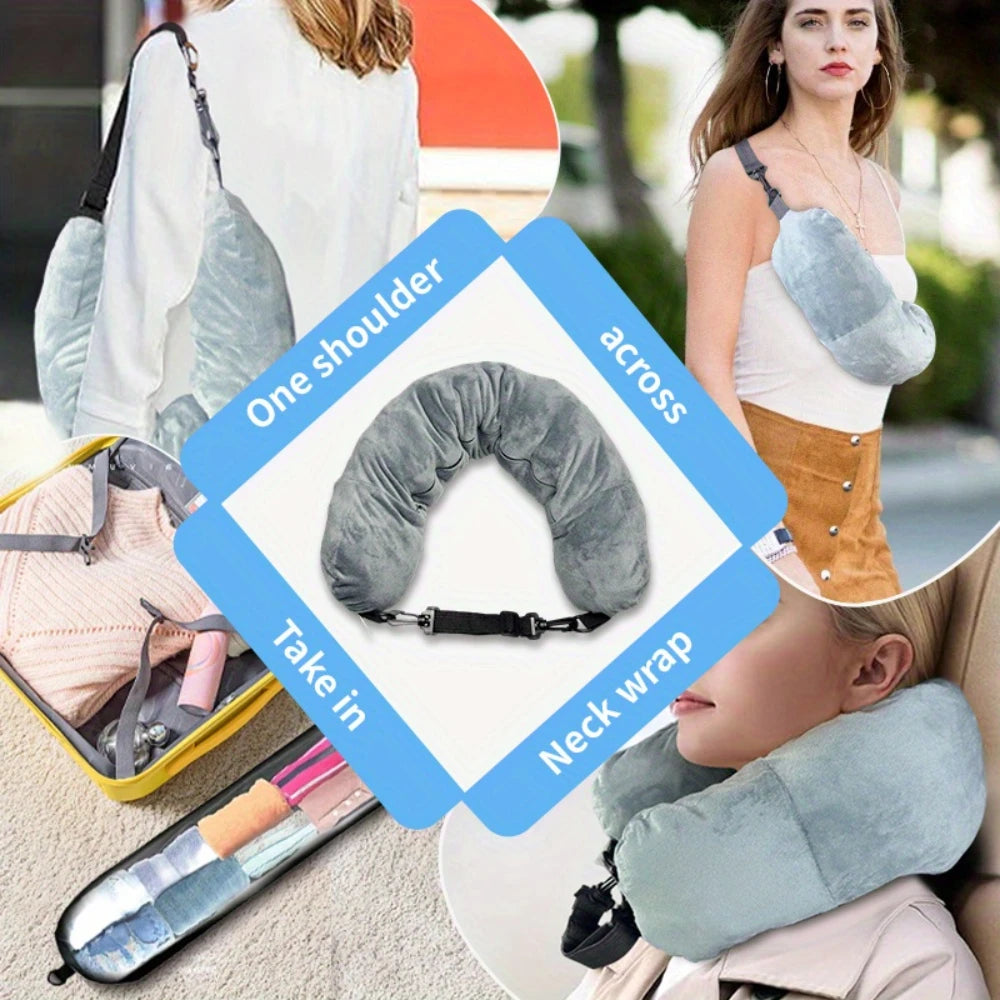 Adjustable Travel Neck Pillow with Storage Pouch